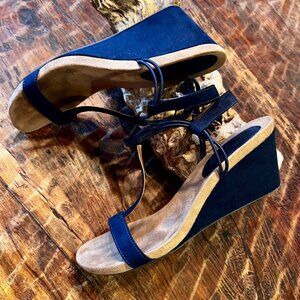 Style & Co. Cobalt Blue Strappy Wedge Sandals Size 7.5 Faux Suede Upper